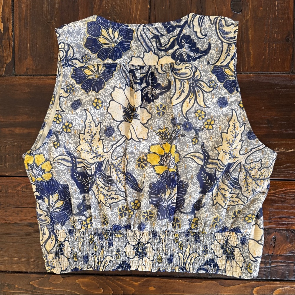RACHEL Rachel Roy Floral Crop Top in Blue, Yellow andMetallic Gold. Size M. EUC - Picture 2 of 5